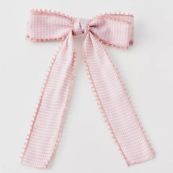 NWT Urban Outfitters Oversized Gingham Pink Hair Bow Barrette - Picture 2 of 4